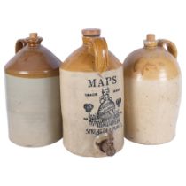 A Price's Maps stoneware jar and cover with tap, H41cm, and two additional stoneware flagons