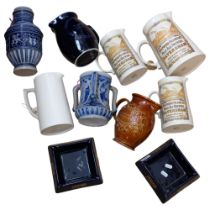 Shepherd Neame bar jugs, tallest 22.5cm, Rhine Ware tyg, ashtrays etc