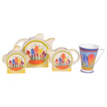 3-piece tea set in Clarice Cliff style, by Moorland, and similar mug