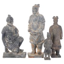 2 cast-iron figure doorstops, tallest 32.5cm, and 2 terracotta warriors