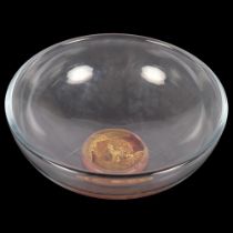 THOMAS GOODE - a large hand-blown glass centrepiece bowl, with pink glass solid base, signed to
