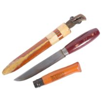 K.J. ERIKSSON, MORA SWEDEN - a wooden handled hunting knife and sheath, and a French Choix Opinel