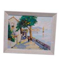 Italian acrylics on canvas, Lake Maggiore, indistinctly signed, framed, 48cm x 58cm