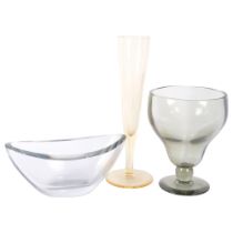 2 x 1930s Scandinavian glass vases, tallest 34cm, and a Scandinavian glass bowl