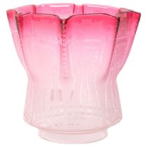 An engraved cranberry glass lampshade, H19cm