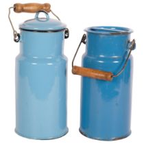 A Polish blue enamel billy can with swing handle, 28.5cm, and a similar enamel can