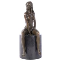 A modern bronze figure of a seated nude girl, 27cm