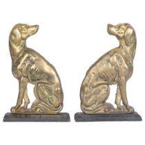 A pair of Vintage brass Hound figure doorstops, on cast-iron plinths, H32cm