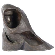 A mid-century German brutalist bronze sculpture, mother and child, monogram EKL to side of base,