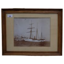 A pair of early 20th century silvered photographs, sailing ships, Valhalla, and another, with