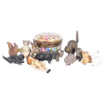 Limoges pillbox and various miniature animals and figures