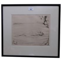 Naked figure at the shore, drypoint etching, indistinctly signed in pencil Margaret C..., image 22cm