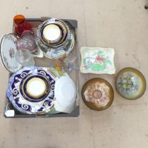 A group of various ceramics and glassware, including carnival glass