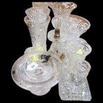 A group of various cut-glass vases, table lamp comport, etc, tallest vase 25cm