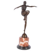 An Art Deco style bronze study of a dancing figure, on marble stand, H56cm