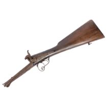 A 19th century double-barrel percussion part rifle, comprising stock trigger and hammers, L56cm