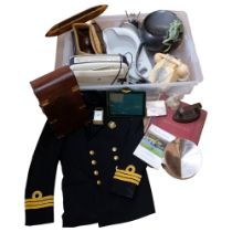 A group of interesting items, to include a Naval jacket, a composite ornament with 2 kissing