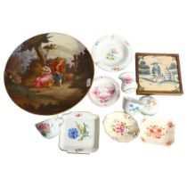 A collection of Meissen and other ceramics, to include saucer, floral decorated cup, pot and