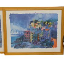 Ralph Westphal, 2 large coloured prints, Vernazzacinqutere, and another, 78cm x 98cm, overall,