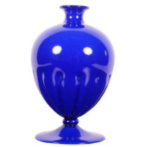 CENEDESE, MURANO, ITALY - a 1950s cobalt blue glass vase of waisted form, signed to the base, H23.