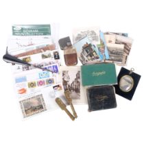 Various items, including portrait miniature, postcards, First Day Covers, hipflask etc (small