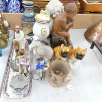 A group of mixed ceramics, including a plaster bust of a cherub (ent fant), a Doulton Lambeth single