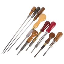 A group of Vintage working tools, including 3 ratchet screwdrivers, to include models by Moore &