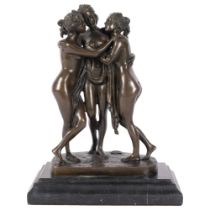 A modern bronze group depicting the Three Graces, on marble plinth, H25cm