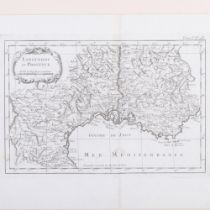 18th/19th century monochrome map "Languedoc et Provence", image 36cm x 27cm, 54cm x 46cm overall,