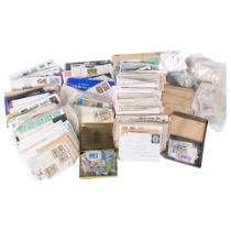 A large quantity of stamped addressed envelopes, loose stamps etc (boxful)