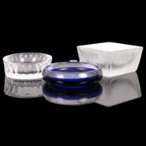 A group of 3 Orrefors glass dishes, including a frosted glass square dish, 15cm square, all signed