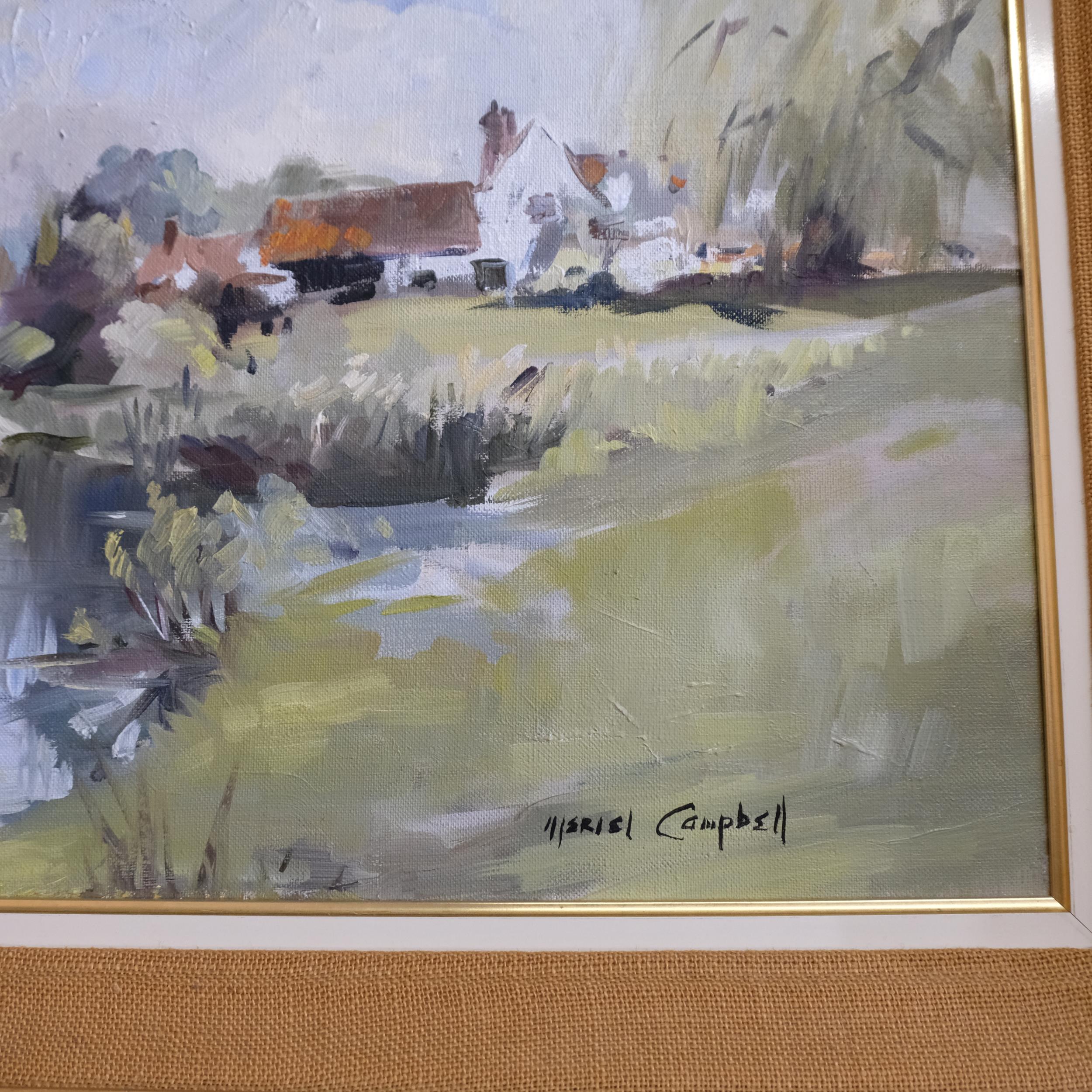 Meriel Campbell, a large oil on canvas, titled "water end, Herts", framed, signed bottom right- - Image 2 of 2