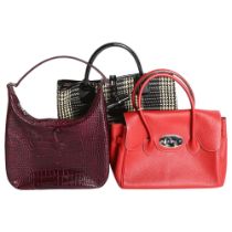 French red leather handbag, W34cm, and 2 Longchamp bags