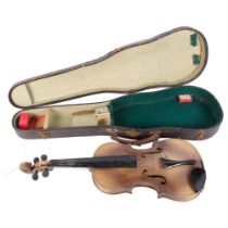 A three quarter size violin, label to the inside Stradivarius 7B, in associated hardshell casing