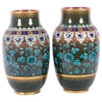 A pair of 19th century French Sarreguemines Majolica vases in Aesthetic design, with maker's marks