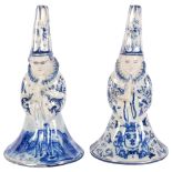 2 similar French faience pottery blue and white wizard bells, height 20cm Main bell part has been