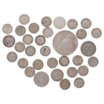 A small quantity of pre-1946 English coins, mainly sixpences but to include a 1928 silver dollar