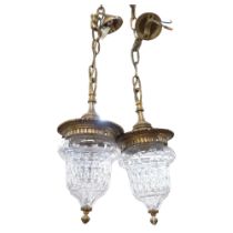 A pair of small cut-crystal pendant lights, with gilt-metal mounts, 14cm across