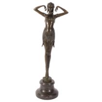 After Chiparus, a reproduction bronze dancing girl on marble plinth, 49cm