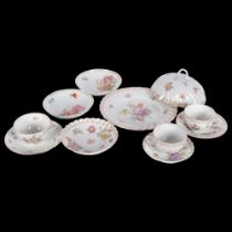 Dresden porcelain muffin dish and cover, and various cups and saucers