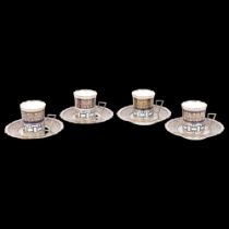 AYNSLEY ENGLAND FINE BONE CHINA - a group of 4 silver-mounted coffee cans and saucers, can and mount