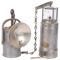 A Vintage Oldham "F" lantern, H26cm, and an Antique hanging paraffin lantern