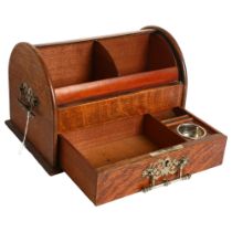 An early 20th century oak tambour-top desk stationery box, W28cm