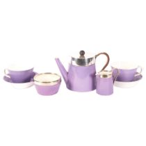 Antique Royal Worcester porcelain tea-for-two set, with silver plated mounts, pot height 11.5cm