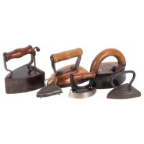 A collection of 6 Antique pressing irons, including the Diamond Club Box iron, a sensible no. 6 iron