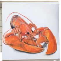 Clive Fredriksson, a large oil on canvas, study of a lobster, 90cm x 90cm, unframed