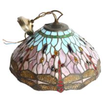 A Tiffany style coloured dragonfly design leadlight ceiling light, diameter 40cm, height to top of