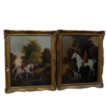 Bernard Page, pair of 19th century style oils on canvas, horseman and hounds in landscapes, in