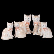 A group of 5 Rye painted pottery cat figures, tallest 19cm