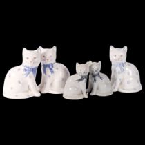 A group of 5 Rye painted pottery cats, tallest 19cm